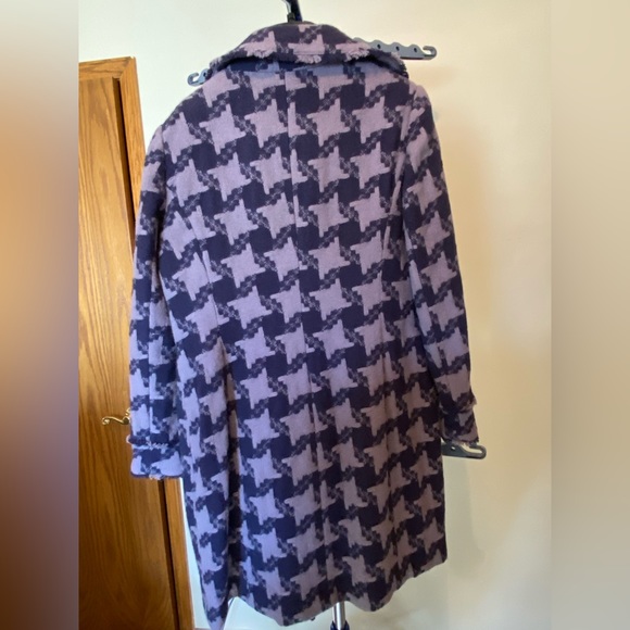 Boden Purple Houndstooth Wool Coat with Gold Satin Lining - Picture 3 of 9